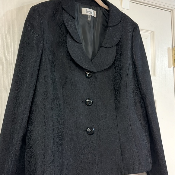 Le Suit black scalloped neck formal 3 button cocktail women’s blazer jacket 14 - Picture 4 of 8